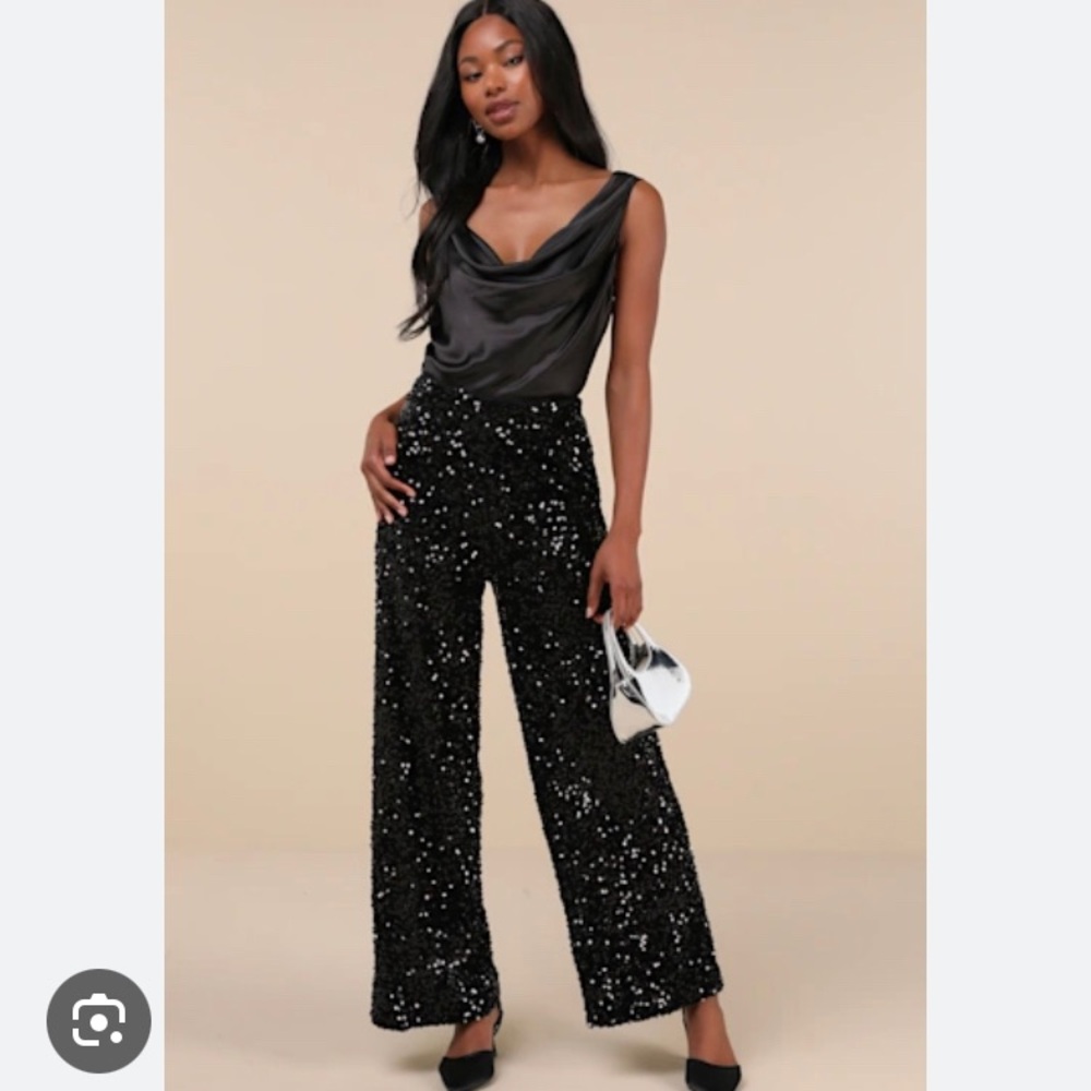 Lulu's Black Sequin Wide-Leg Pants